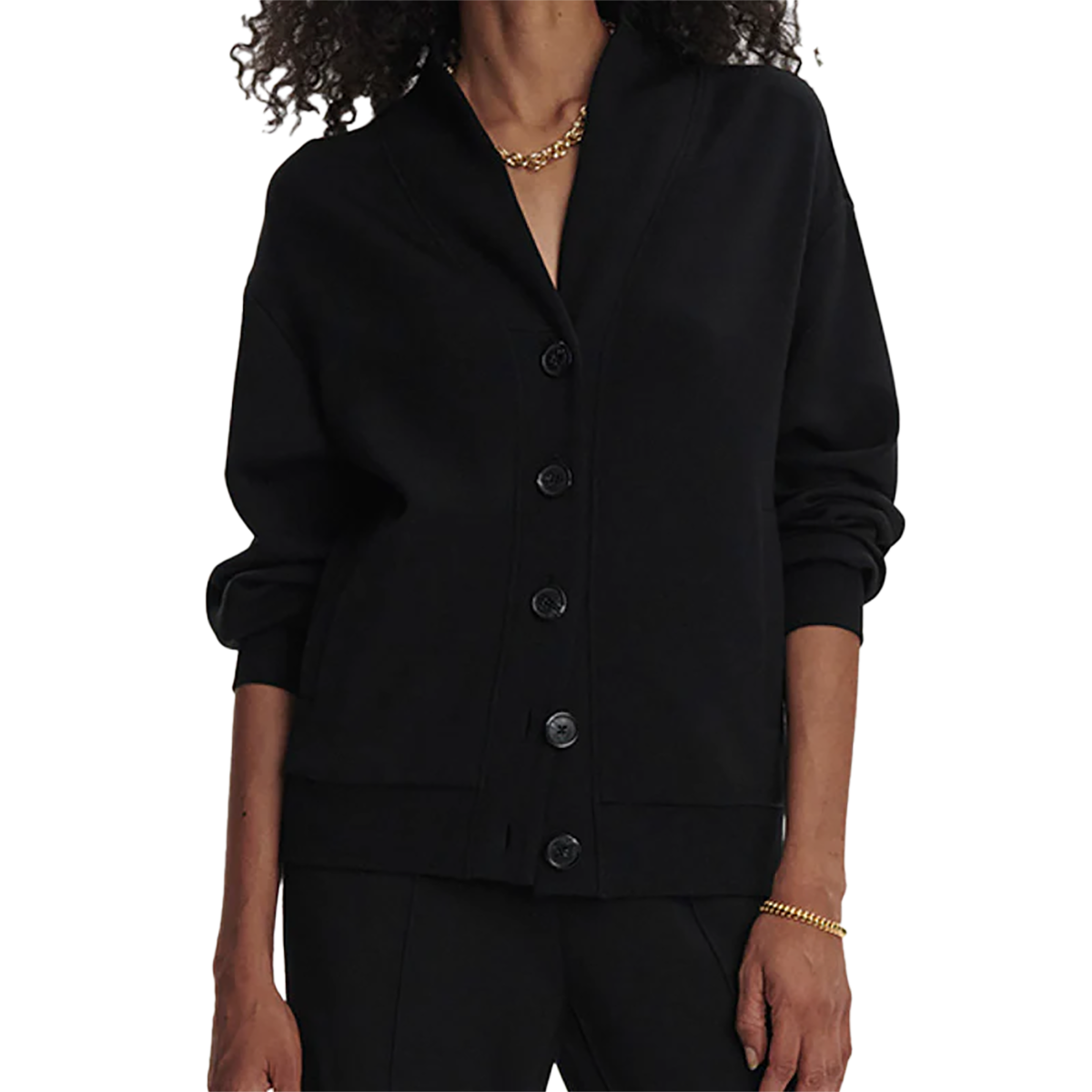 Varley Celeste Button Through Sweat — Black — Size XSmall — Side View