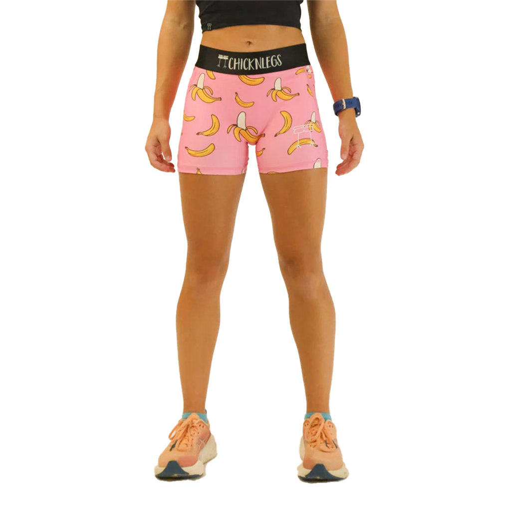 ChicknLegs 3" Compression Shorts Pink Bananas — Pink Bananas — Size XSmall — Front View