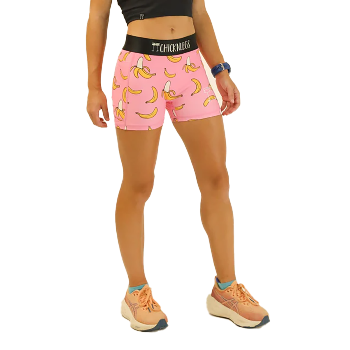 ChicknLegs 3" Compression Shorts Pink Bananas — Pink Bananas — Size XSmall — Side View