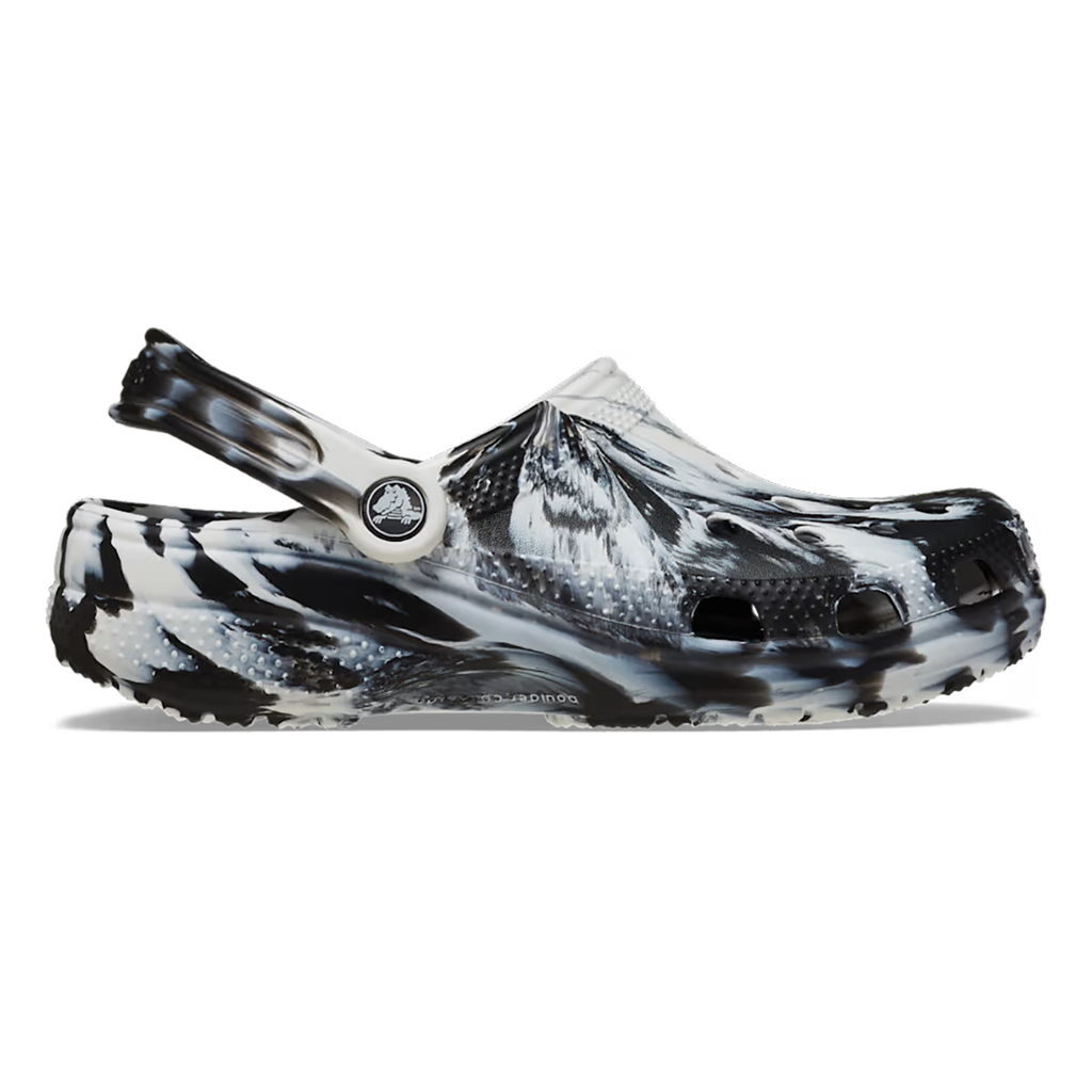 Crocs Classic Marbled Clog — White - Black — Size D — Width 10 M / 12 W — Front View