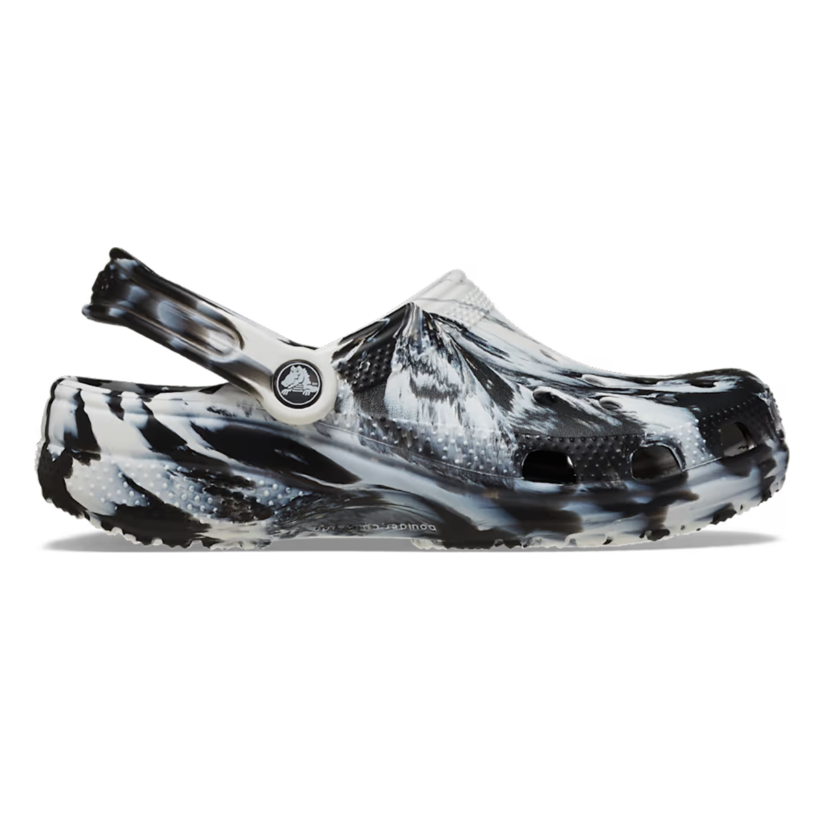Crocs Classic Marbled Clog — White - Black — Size D — Width 10 M / 12 W — Front View