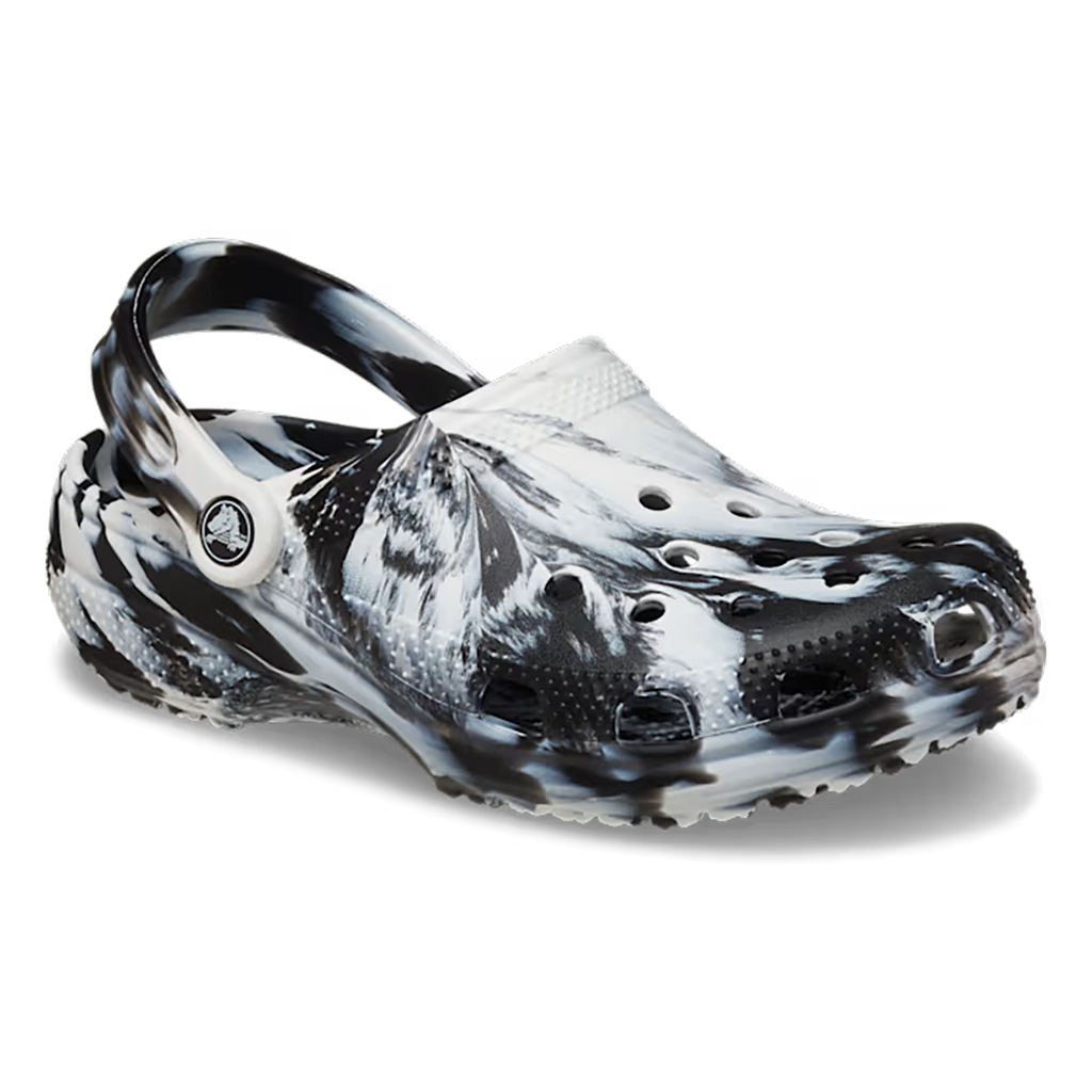 Crocs Classic Marbled Clog — White - Black — Size D — Width 10 M / 12 W — Side View
