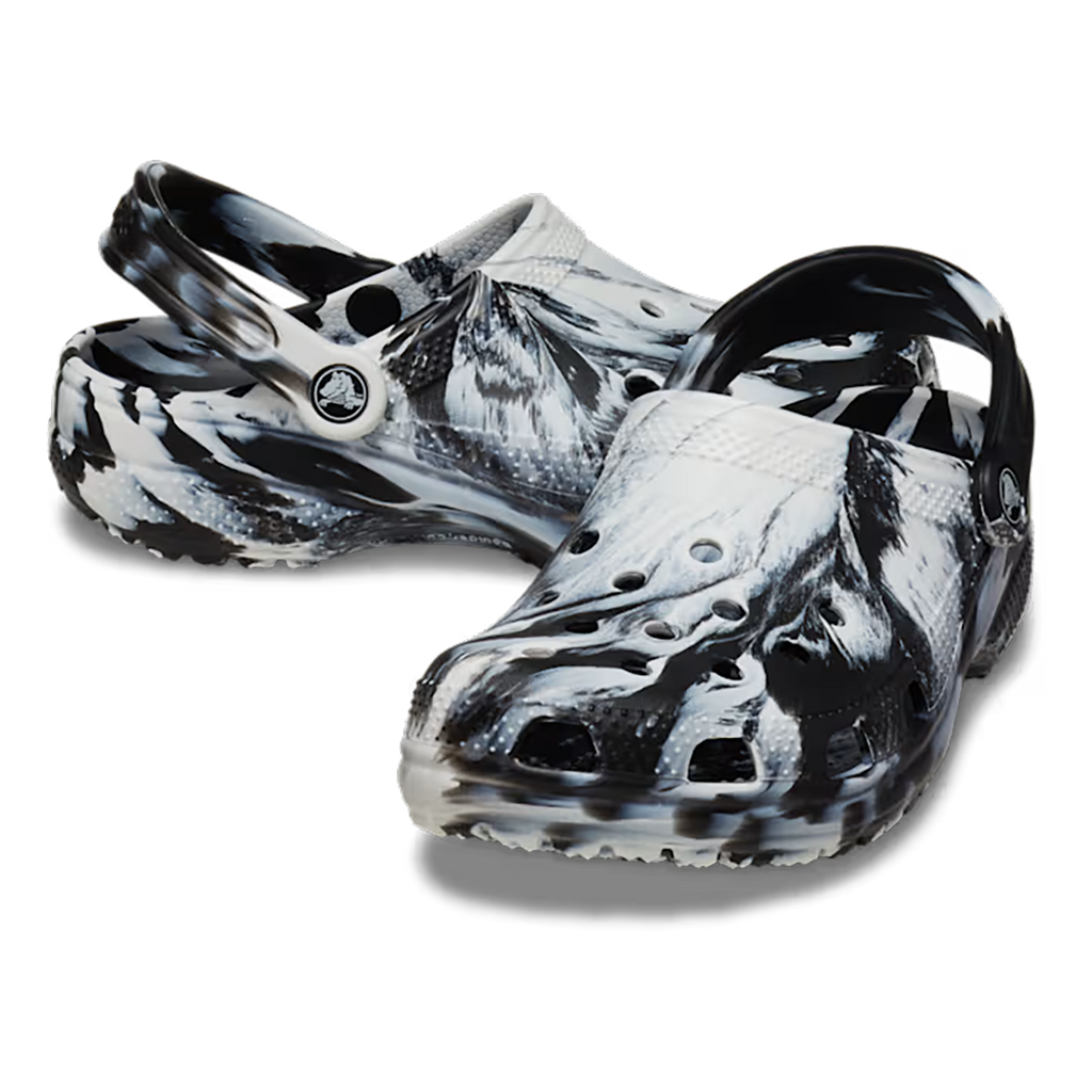 Crocs Classic Marbled Clog — White - Black — Size D — Width 10 M / 12 W — Back View