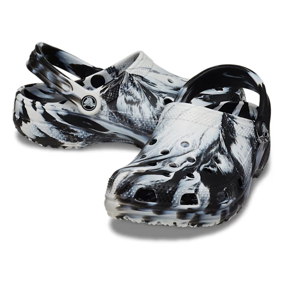 Crocs Classic Marbled Clog — White - Black — Size D — Width 10 M / 12 W — Back View