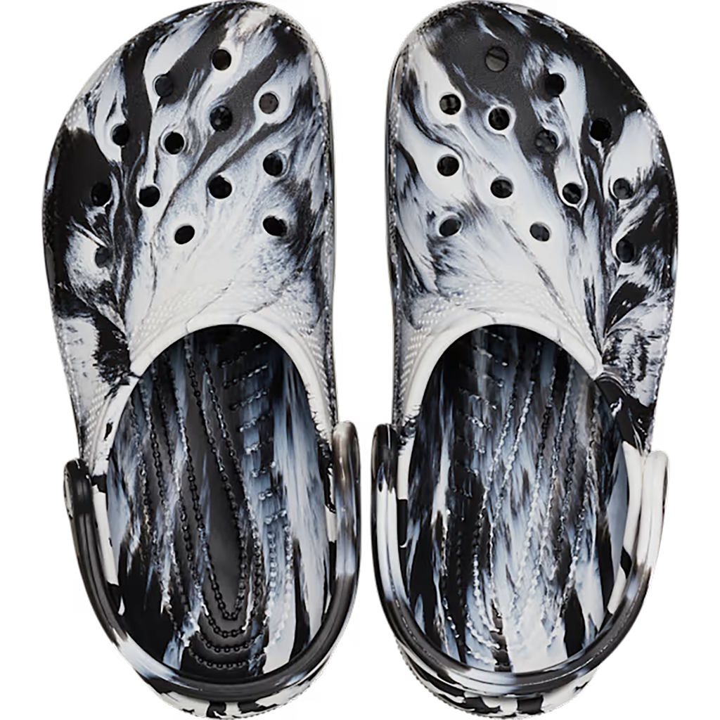 Crocs Classic Marbled Clog — White - Black — Size D — Width 10 M / 12 W — Top View