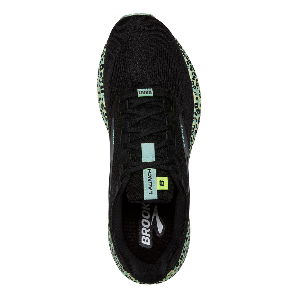 Brooks Launch 8 Wild Cheetah — Black - Ebony - Ocean — Size B — Width 10.5 — Back View