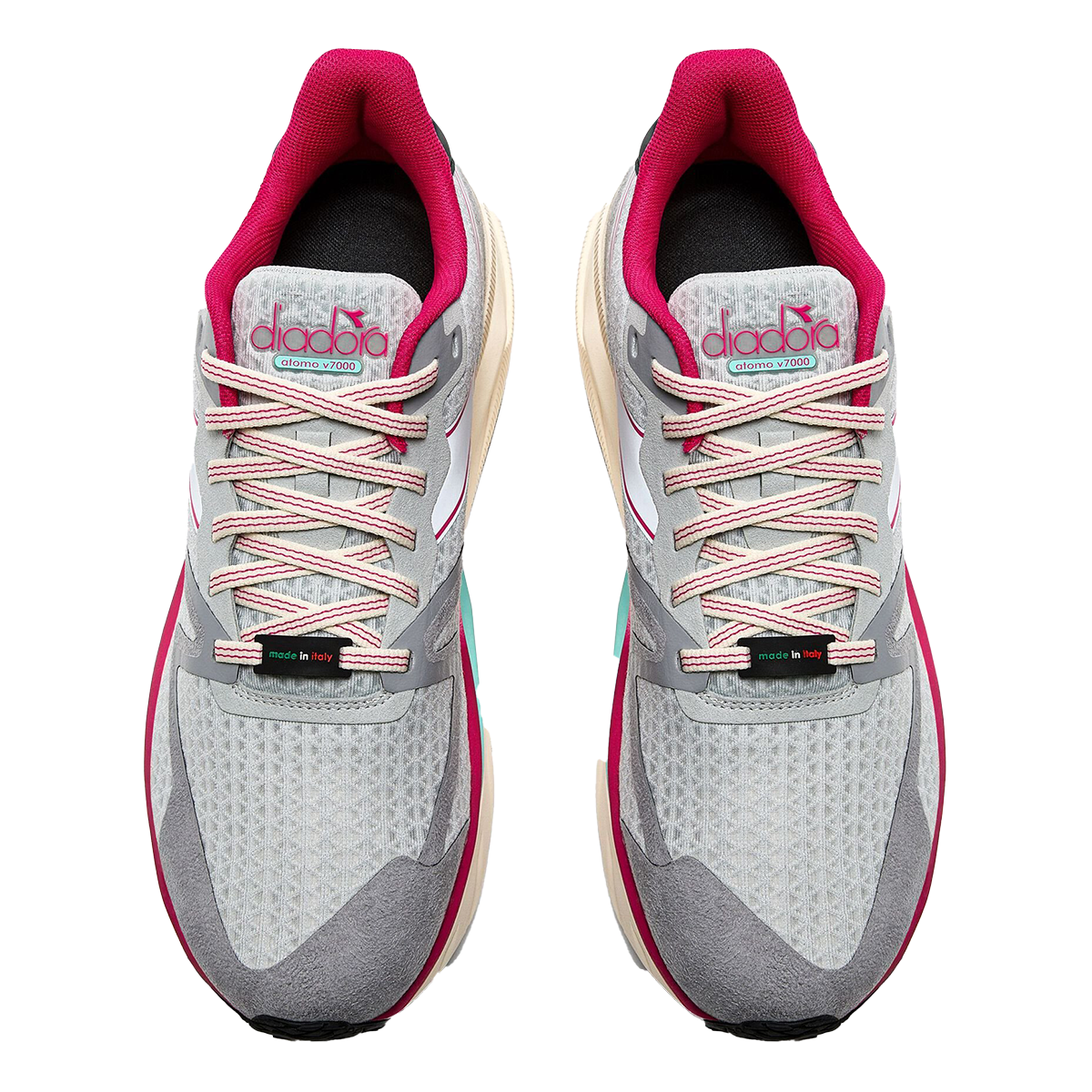 Diadora Atomo V7000 — White - Green Fluo - Black — Size D — Width 10 — Side View