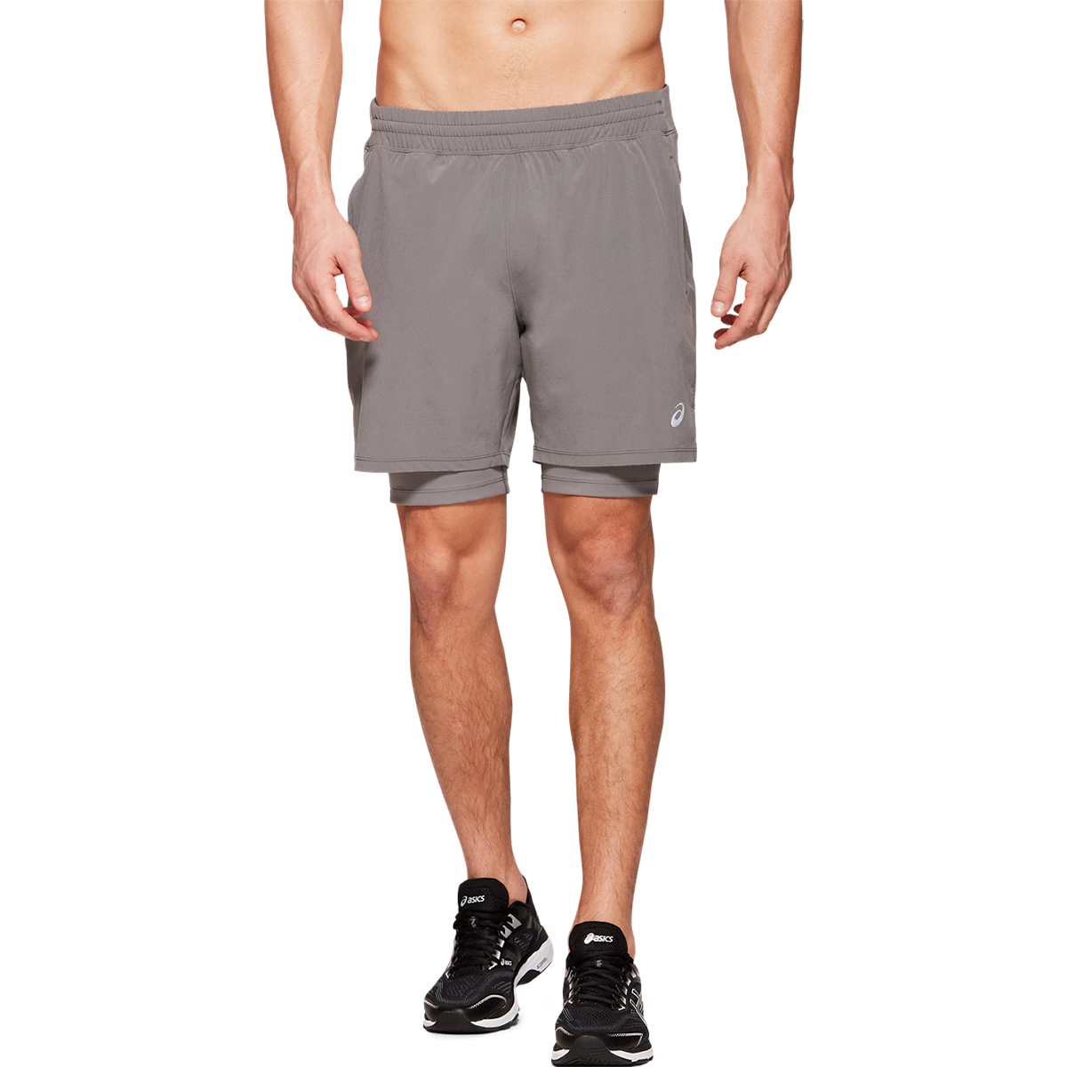 Asics Fietro 7" 2-in-1 Short — Carbon — Size Large — Front View