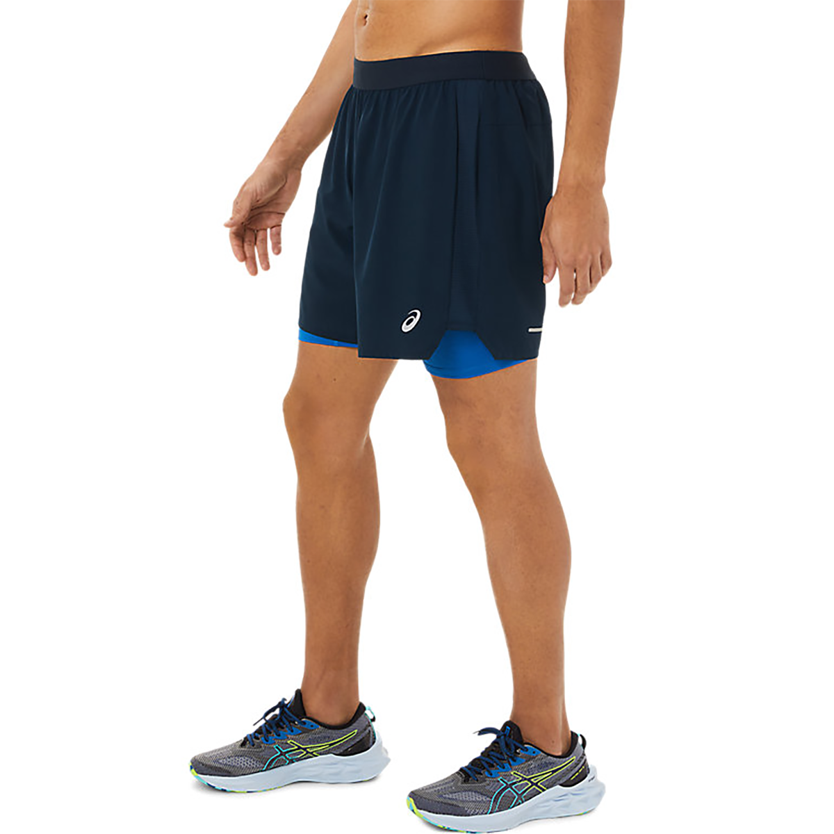 Asics Road 2-in-1 7" Short — Performance Black - Carrier Grey — Size Small — Side View