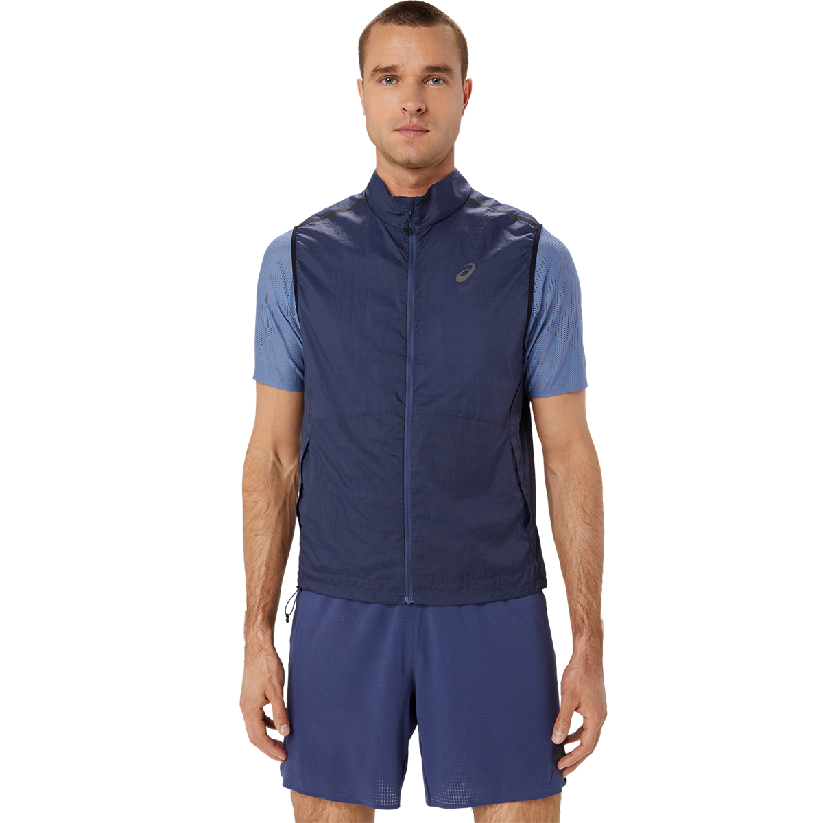 Asics Metarun Packable Gilet — Thunder Blue — Size Small — Front View