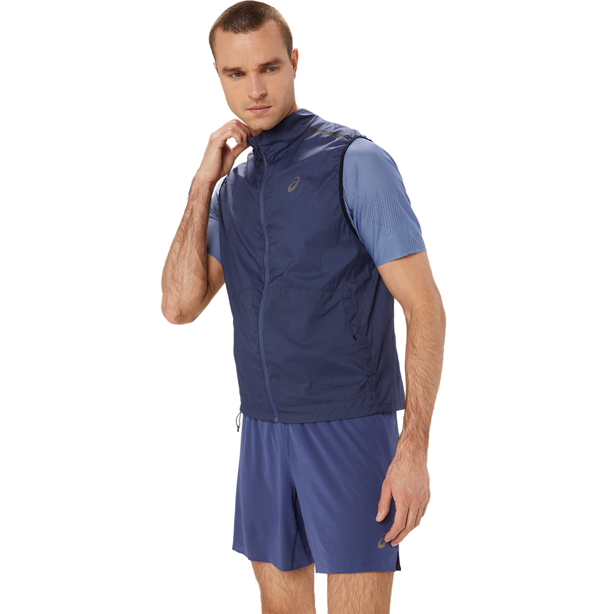 Asics Metarun Packable Gilet — Thunder Blue — Size Small — Side View