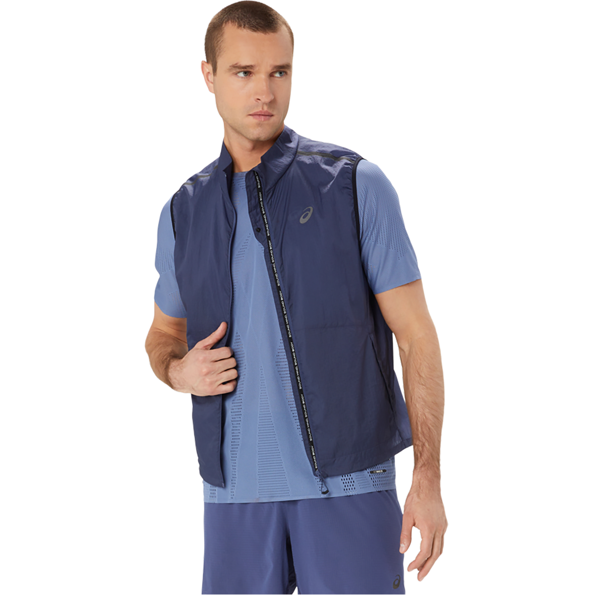Asics Metarun Packable Gilet — Thunder Blue — Size Small — Top View
