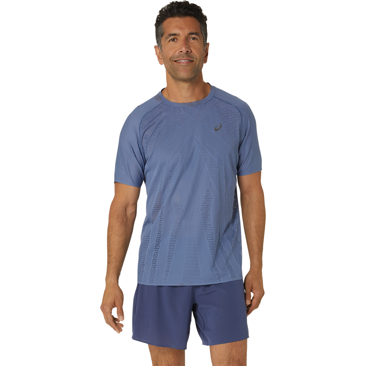 Asics Metarun Shortsleeve Tee — Denim Blue — Size Small — Top View