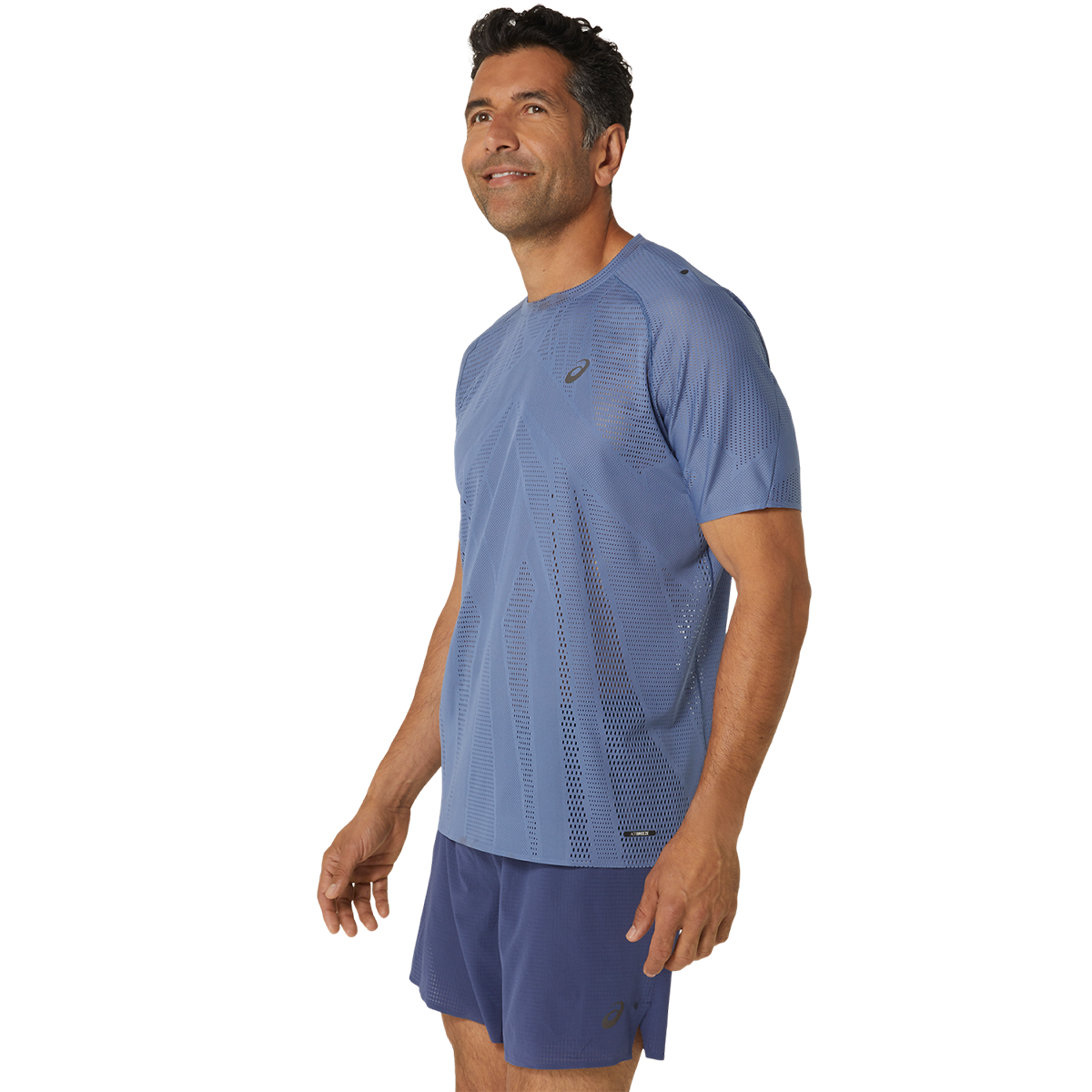 Asics Metarun Shortsleeve Tee — Denim Blue — Size Small — Detail View