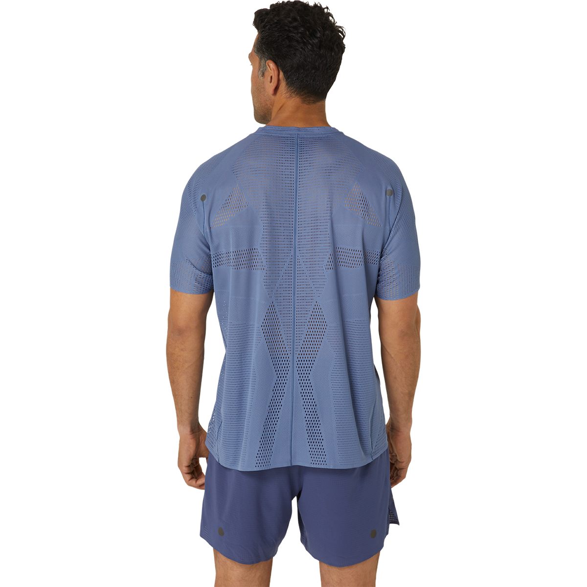 Asics Metarun Shortsleeve Tee — Denim Blue — Size Small — Lifestyle View