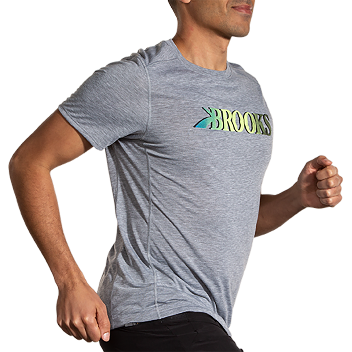 Brooks Distance Short Sleeve 3.0 — Heather Ash - Run USA 24 — Size XSmall — Lifestyle View