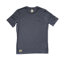 Tracksmith Horizon Shortsleeve — Navy - Ivory Stripe — Size Small — Front View