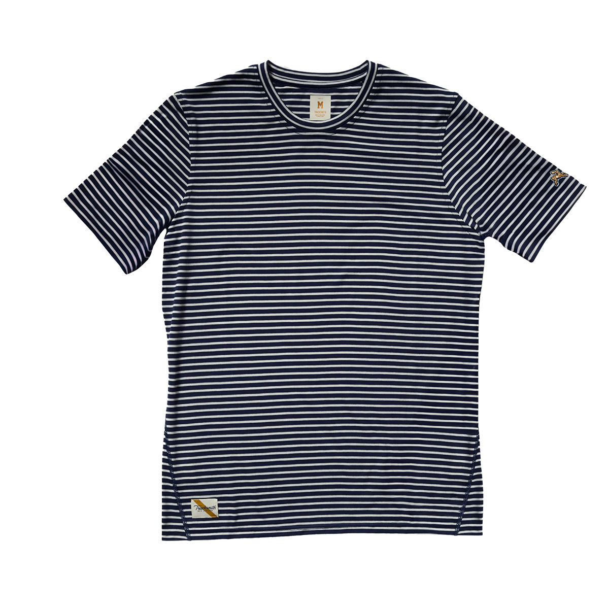 Tracksmith Horizon Shortsleeve — Navy - Ivory Stripe — Size Small — Front View