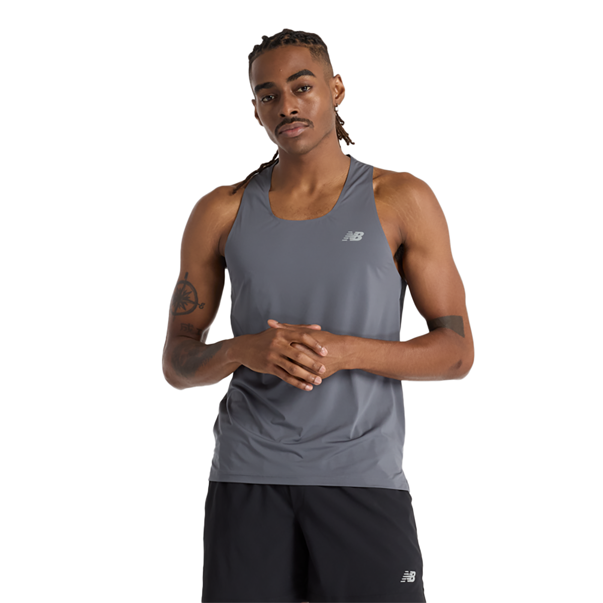 New Balance Race Day Tank — Gt Graphite — Size Medium — Front View