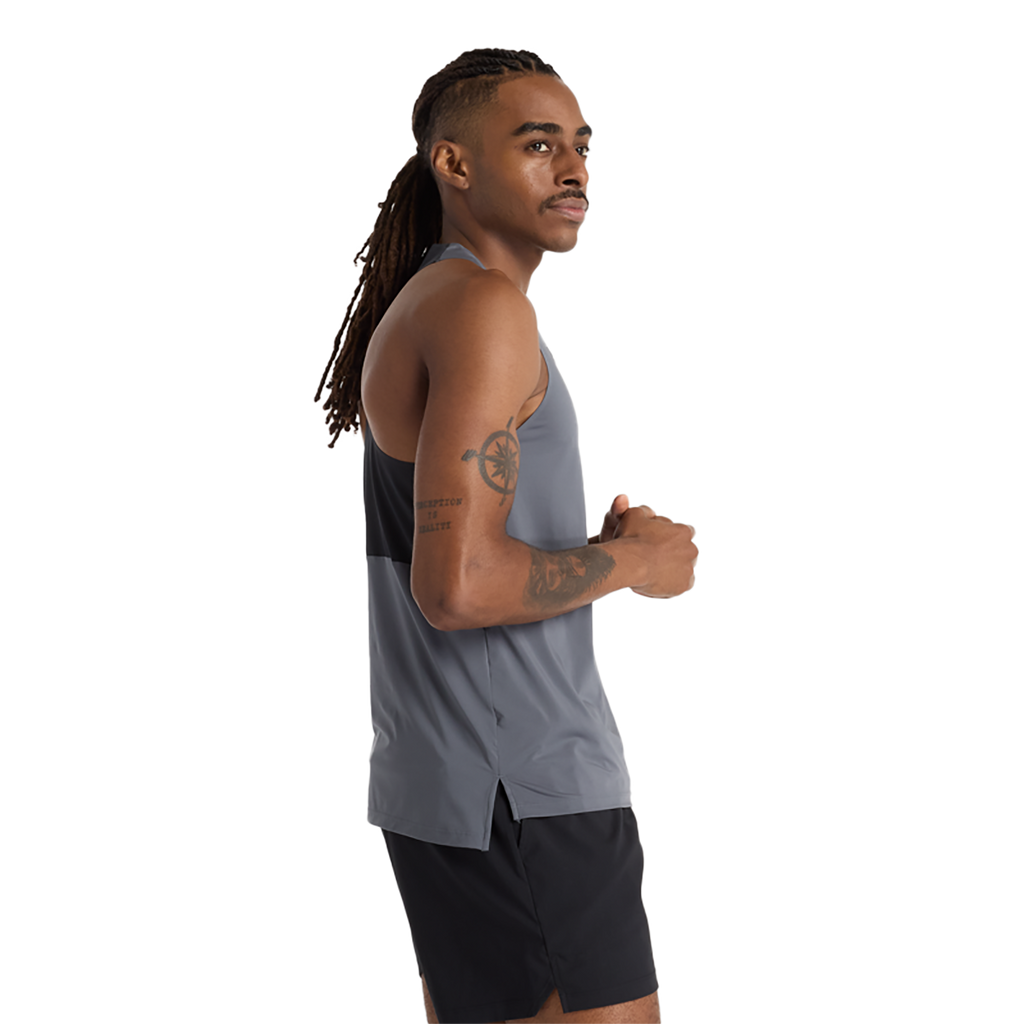 New Balance Race Day Tank — Gt Graphite — Size Medium — Side View