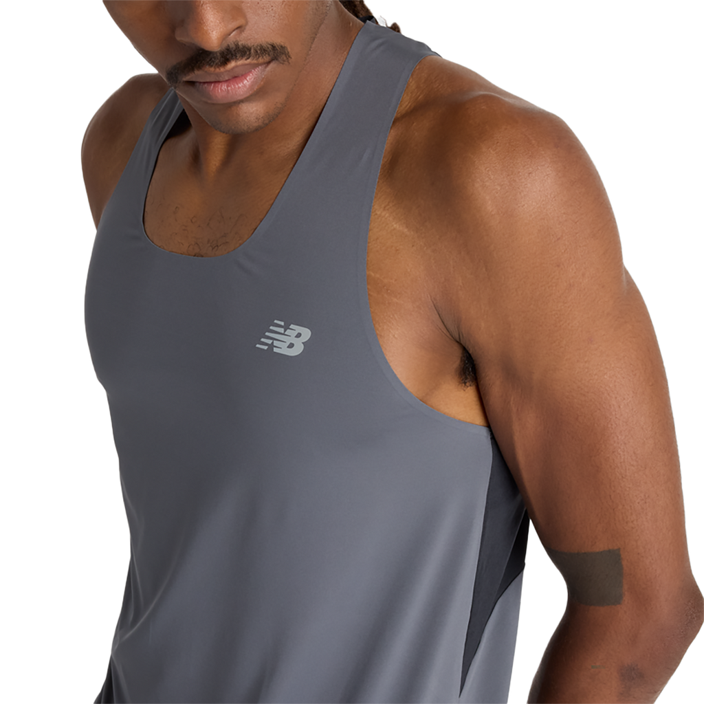 New Balance Race Day Tank — Gt Graphite — Size Medium — Top View