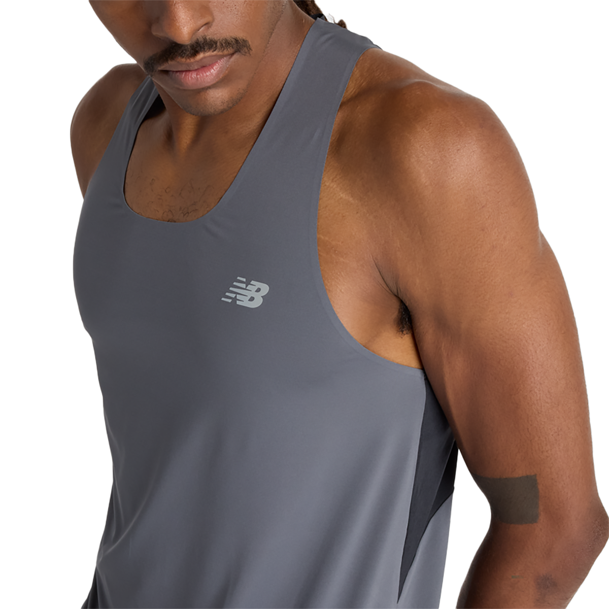 New Balance Race Day Tank — Gt Graphite — Size Medium — Top View