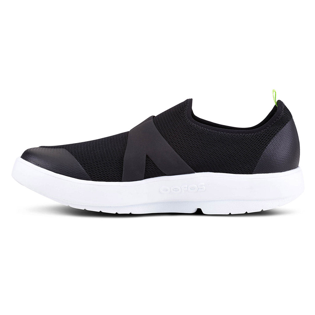 Oofos OOmg Low — White - Black — Size D — Width 8 — Lifestyle View