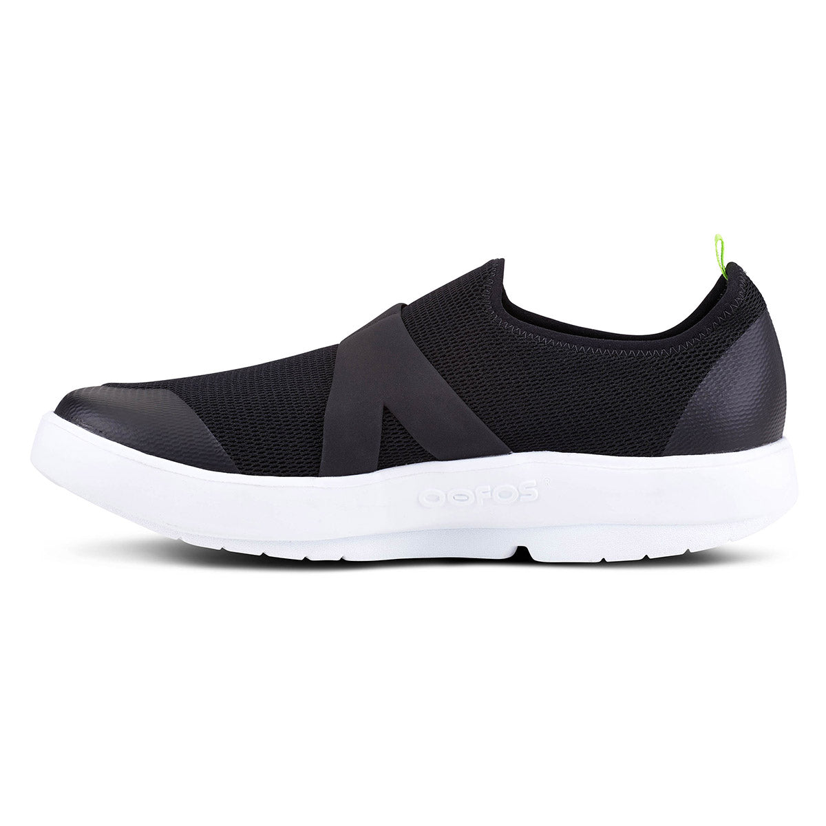 Oofos OOmg Low — White - Black — Size D — Width 8 — Lifestyle View