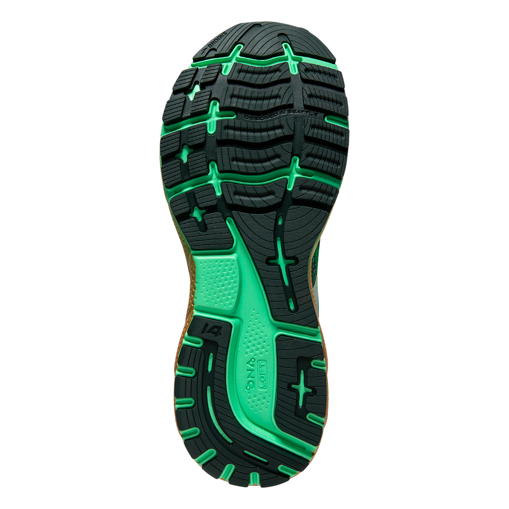 Brooks Ghost 14 Run Lucky — Bright Green - Gables - Gold — Size B — Width 10.5 — Top View
