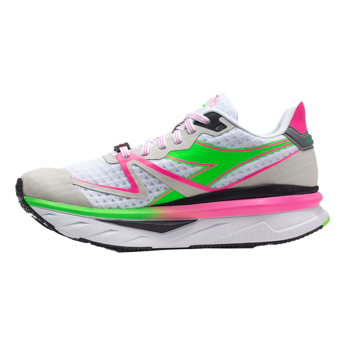 Diadora Atomo V7000 — White - Green Fluo - Pink Fl — Size B — Width 10 — Detail View