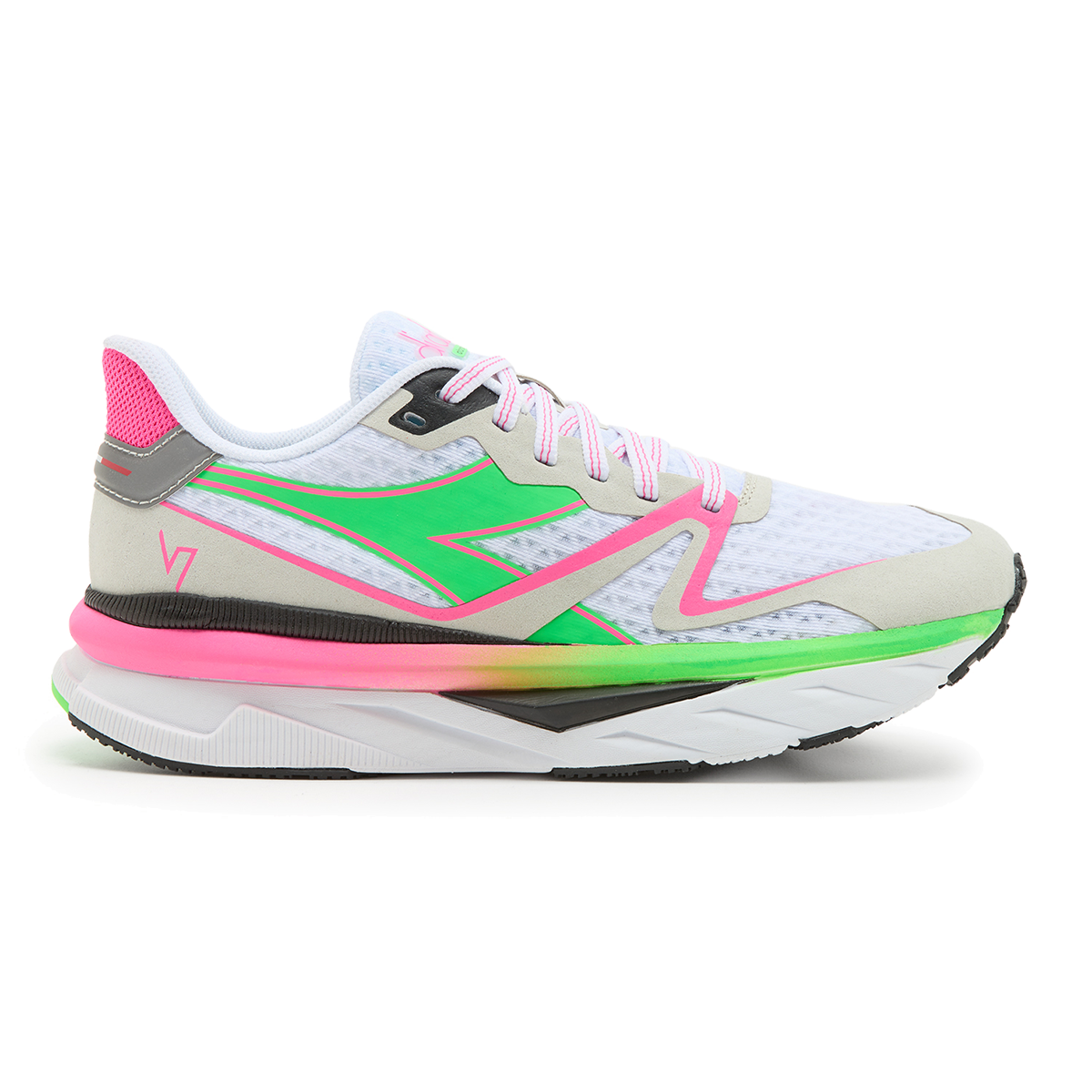 Diadora Atomo V7000 — White - Green Fluo - Pink Fl — Size B — Width 10 — Top View