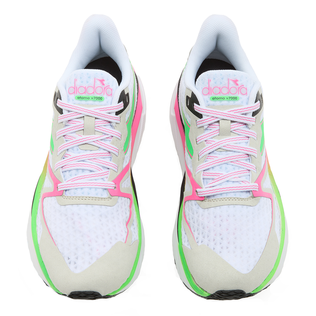 Diadora Atomo V7000 — White - Green Fluo - Pink Fl — Size B — Width 10 — Lifestyle View