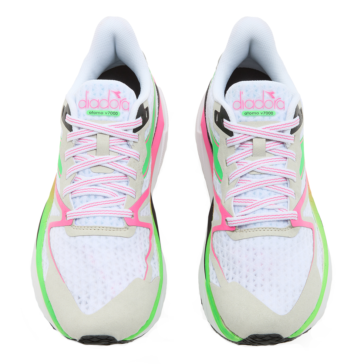 Diadora Atomo V7000 — White - Green Fluo - Pink Fl — Size B — Width 10 — Lifestyle View