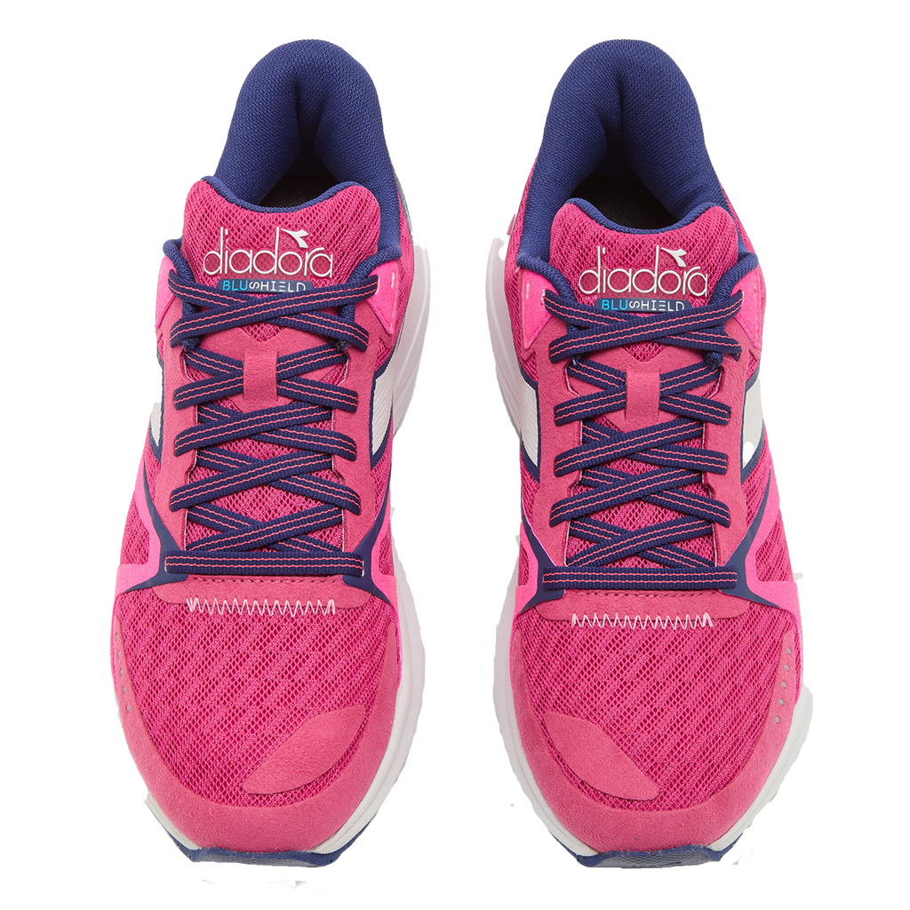 Diadora Mythos Blushield 8 Vortice — Pink Yarrow - White - Blue — Size B — Width 10 — Side View