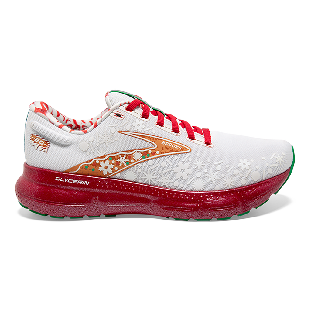 Brooks Glycerin 20 Run Merry — Red Alert - White - Caramel — Size B — Width 6.5 — Front View