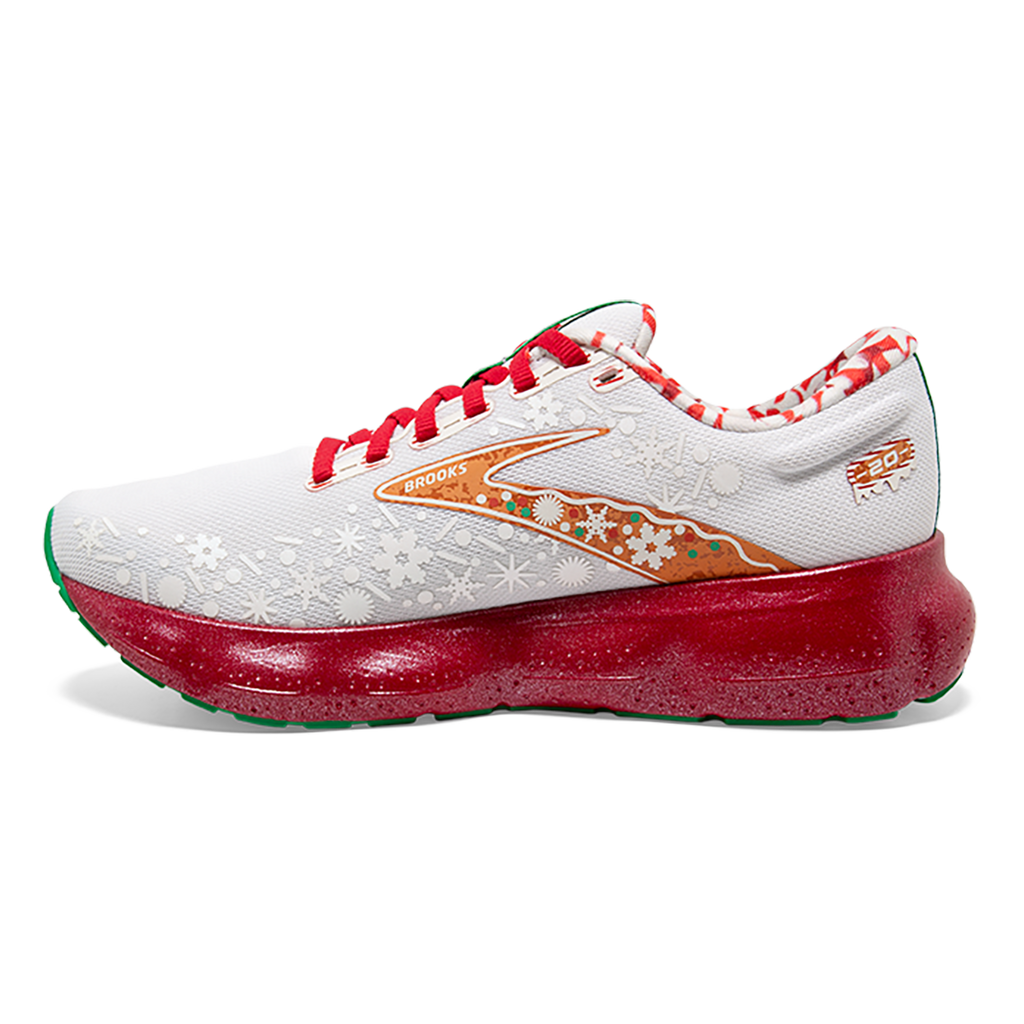 Brooks Glycerin 20 Run Merry — Red Alert - White - Caramel — Size B — Width 6.5 — Side View