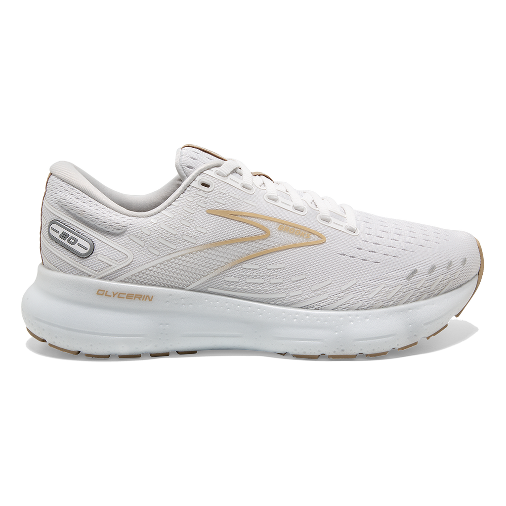 Brooks Glycerin 20 Khaki — White - Khaki — Size B — Width 10.5 — Front View