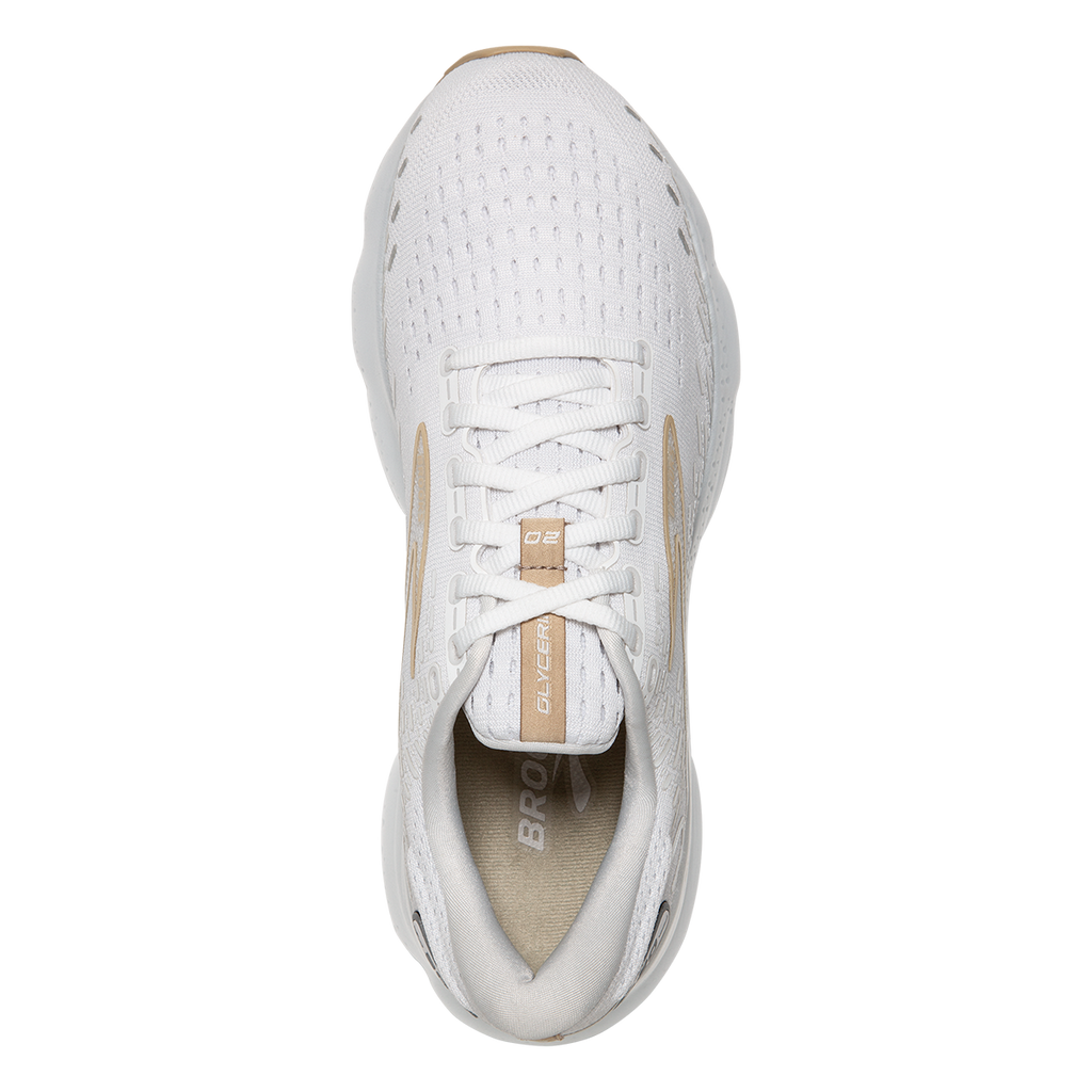 Brooks Glycerin 20 Khaki — White - Khaki — Size B — Width 10.5 — Back View