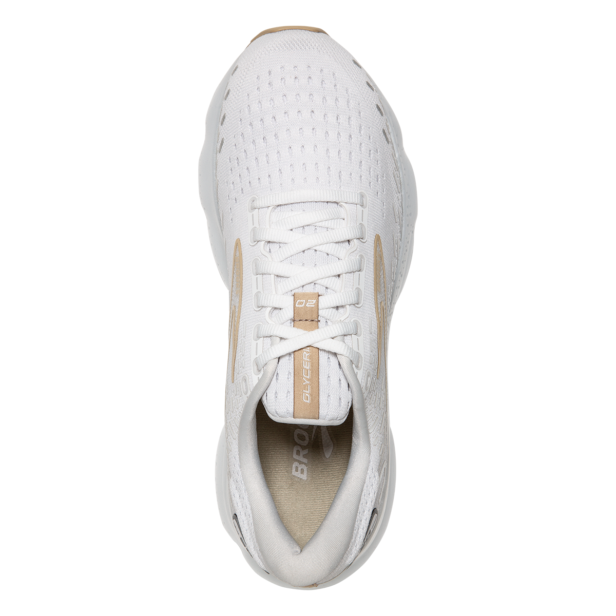 Brooks Glycerin 20 Khaki — White - Khaki — Size B — Width 10.5 — Back View