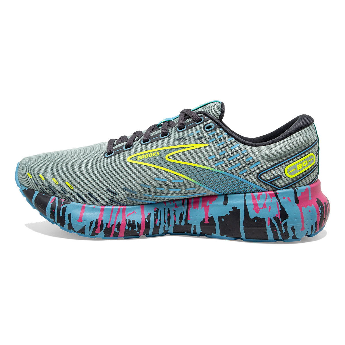 Brooks Glycerin 20 Drip — Jadeite - Alaskan Blue - Ebony — Size B — Width 6 — Side View