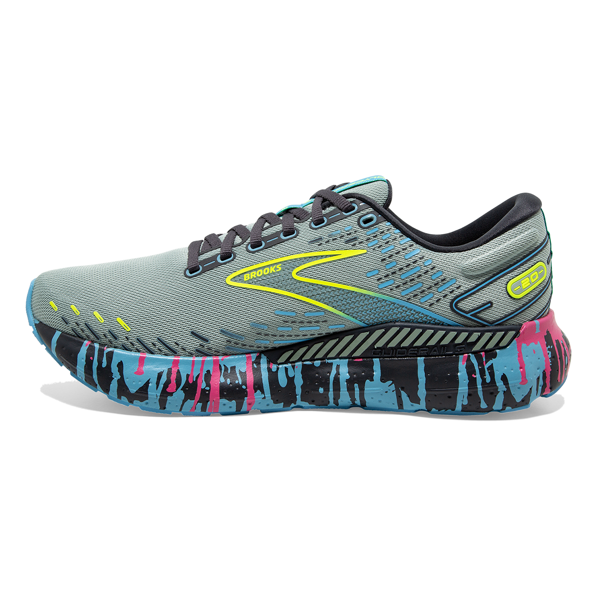 Brooks Glycerin GTS 20 Drip — Jadeite - Alaskan Blue - Ebony — Size B — Width 6 — Side View
