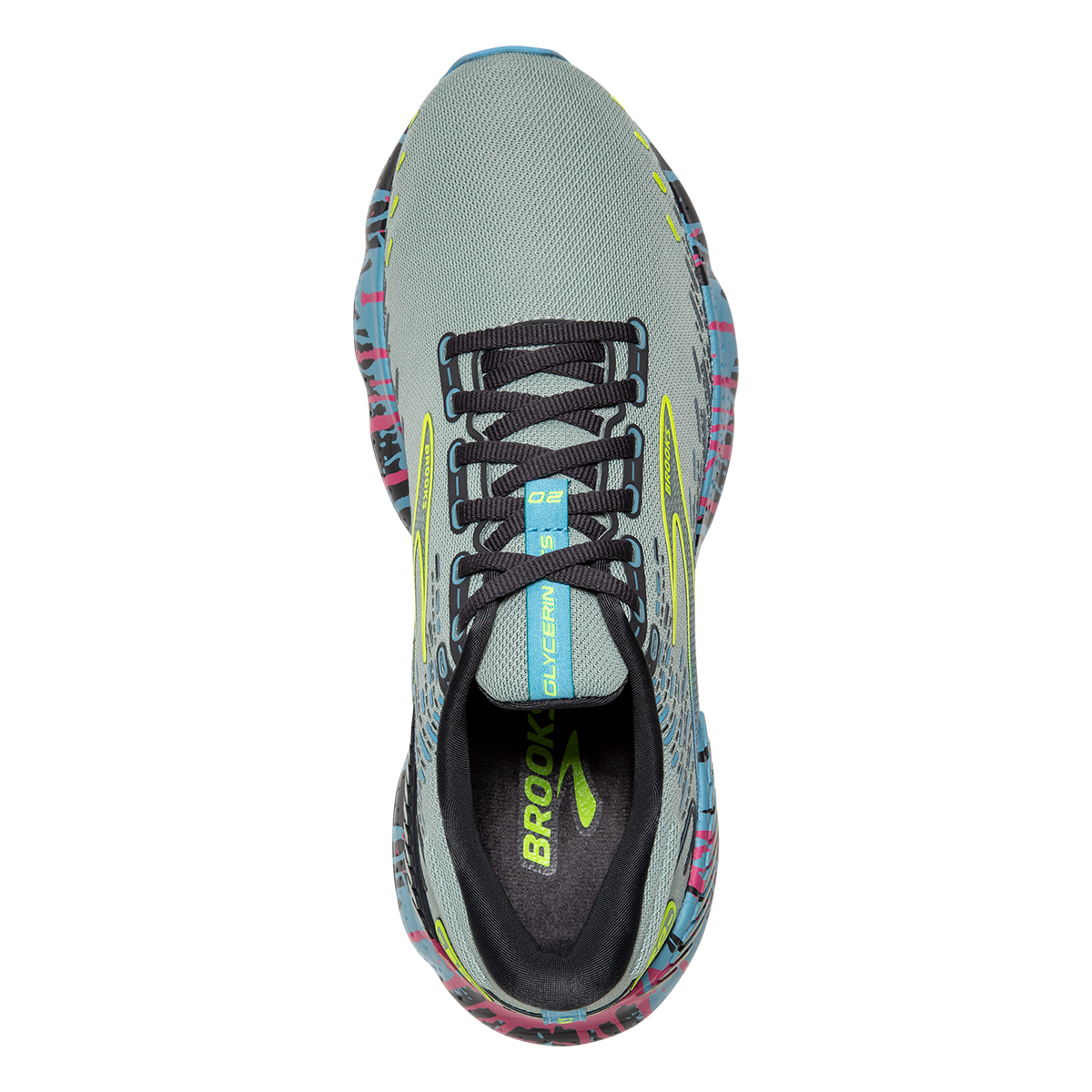 Brooks Glycerin GTS 20 Drip — Jadeite - Alaskan Blue - Ebony — Size B — Width 6 — Back View