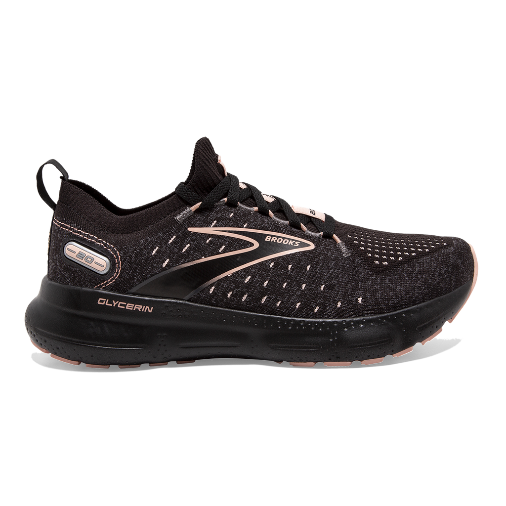 Brooks Glycerin StealthFit 20 — Black - Pearl - Peach — Size B — Width 10.5 — Front View