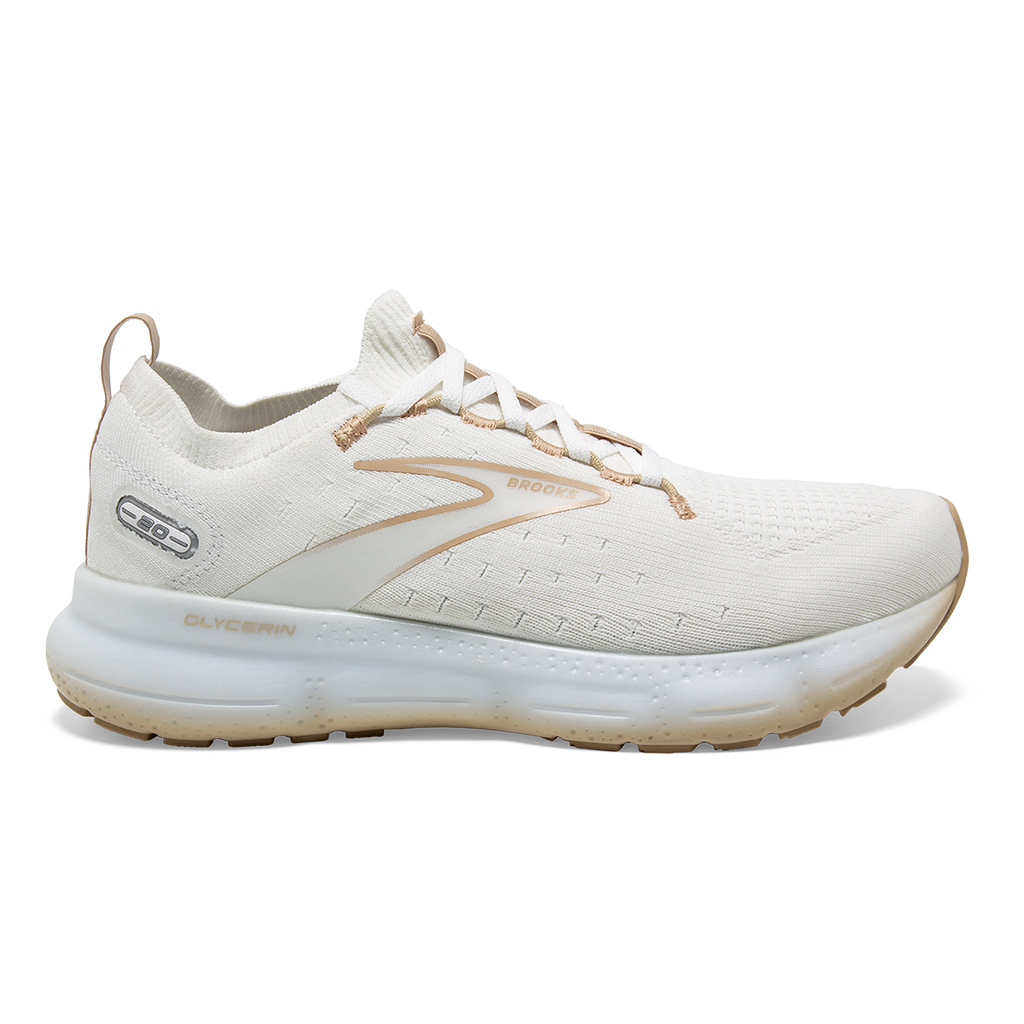 Brooks Glycerin StealthFit 20 Khaki — White - Khaki — Size B — Width 7 — Front View