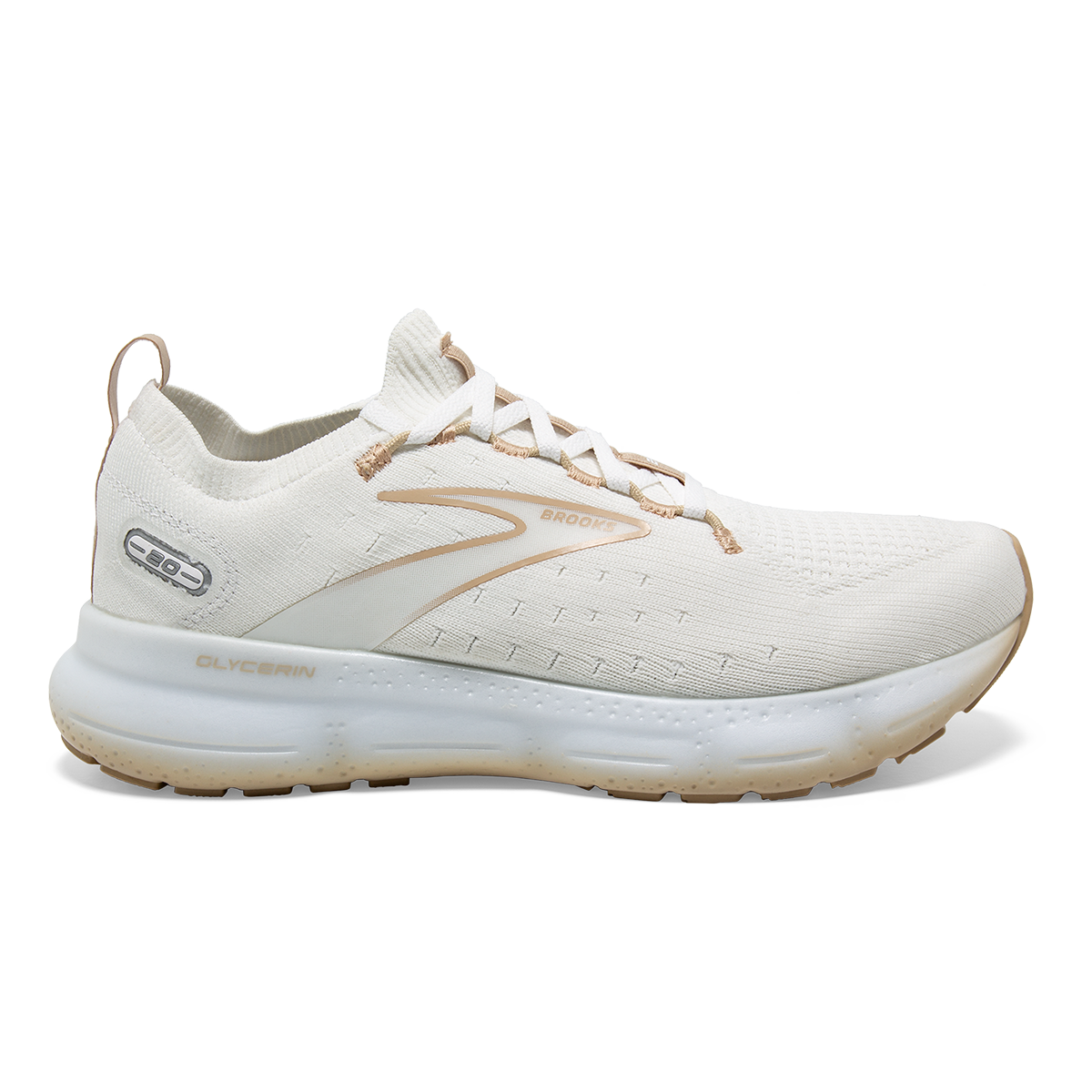 Brooks Glycerin StealthFit 20 Khaki — White - Khaki — Size B — Width 7 — Front View