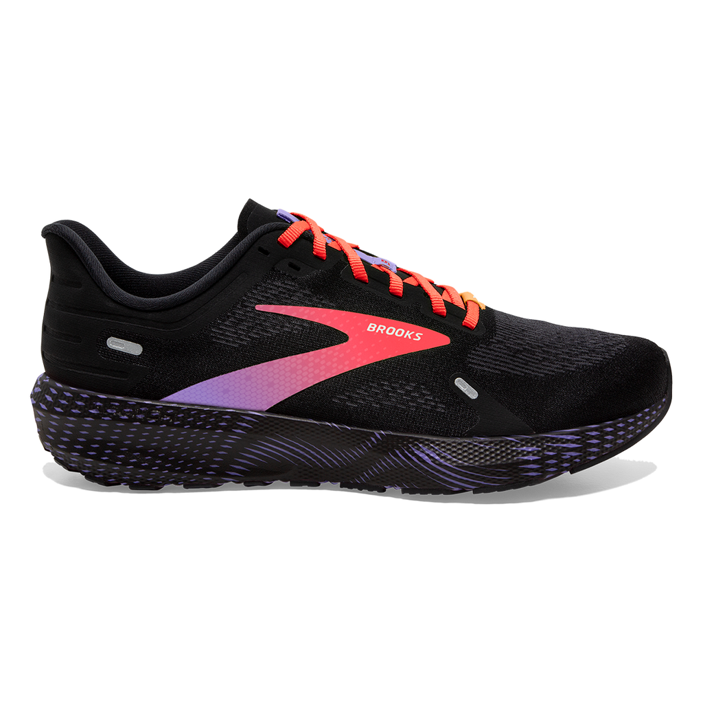 Brooks Launch 9 — Black - Ebony - Purple — Size B — Width 10 — Front View
