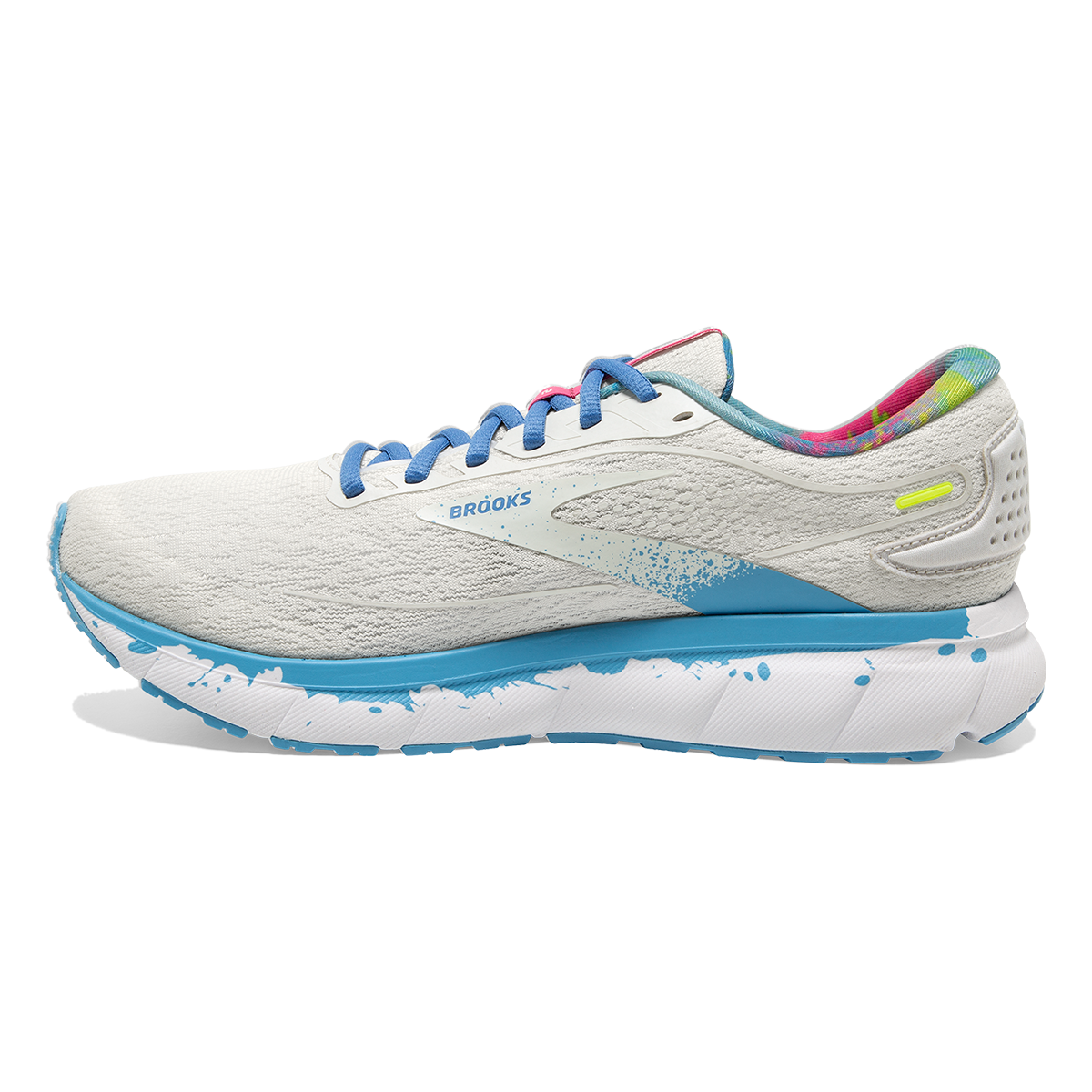 Brooks Trace 2 Drip — White - Gray - Alaskan Blue — Size B — Width 6 — Side View