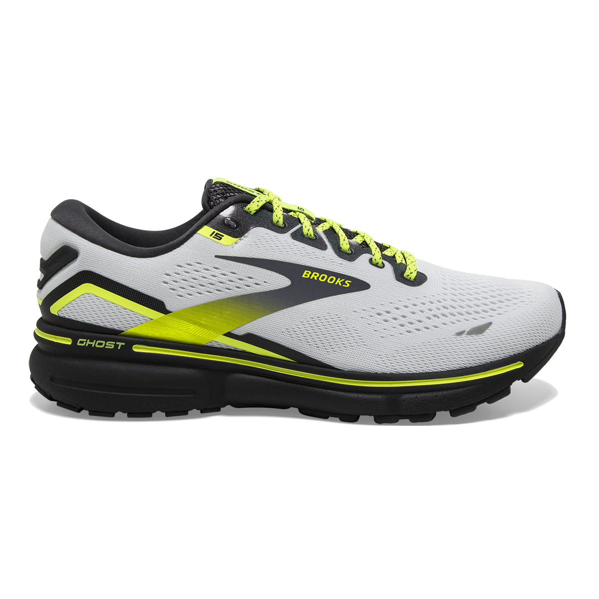 Brooks Ghost 15 Run Vision — Ebony - White - Nightlife — Size B — Width 6.5 — Detail View