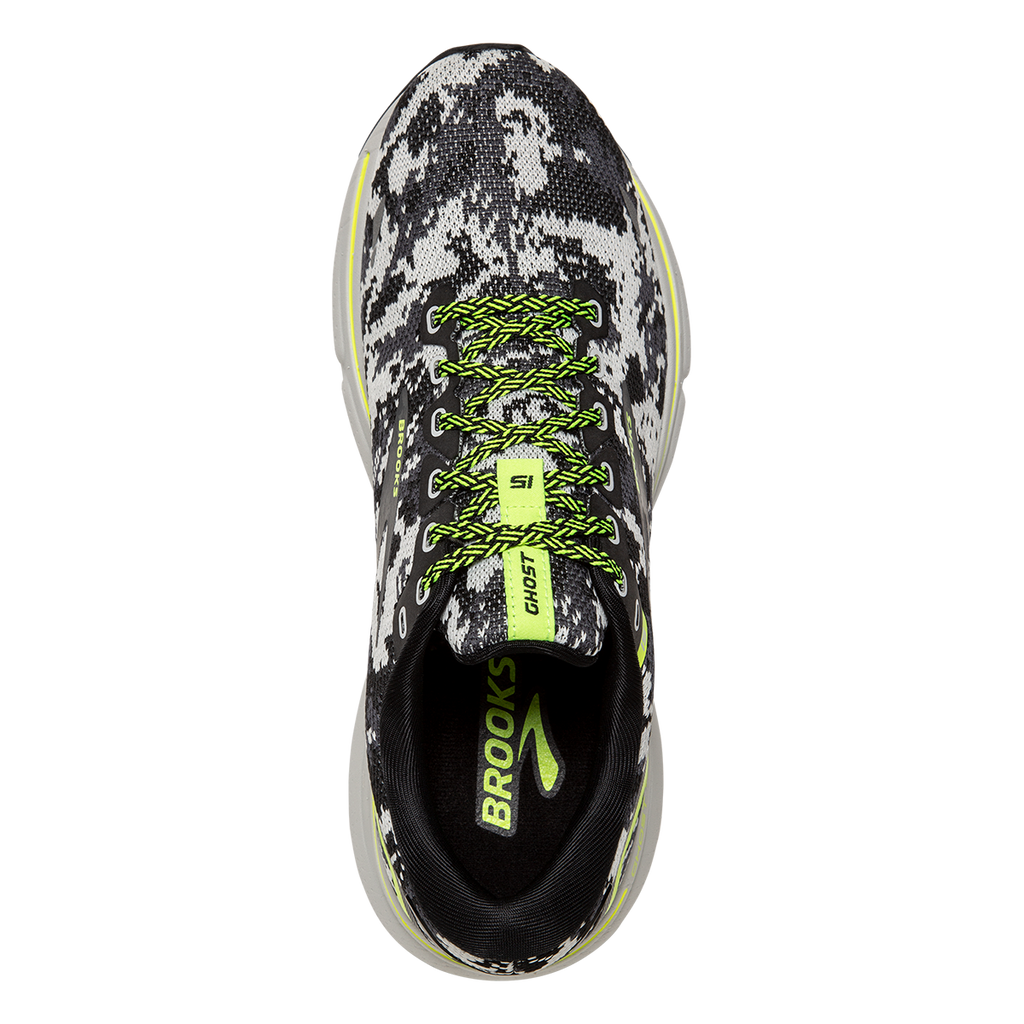 Brooks Ghost 15 Camo — Black - Ebony - Nightlife — Size B — Width 9 — Back View