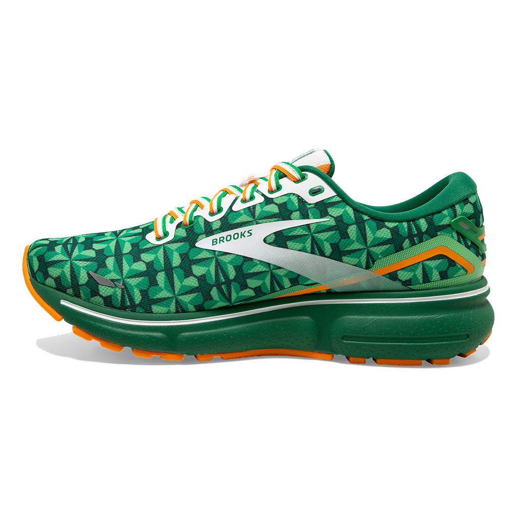 Brooks Ghost 15 Run Lucky — Green - White - Orange — Size B — Width 7 — Side View